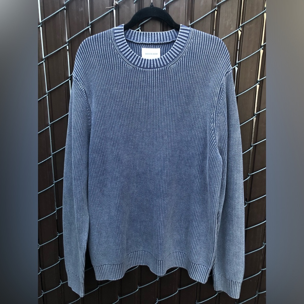 Mason Row Men's Crewneck Ribbed Sweater in Slate Blue